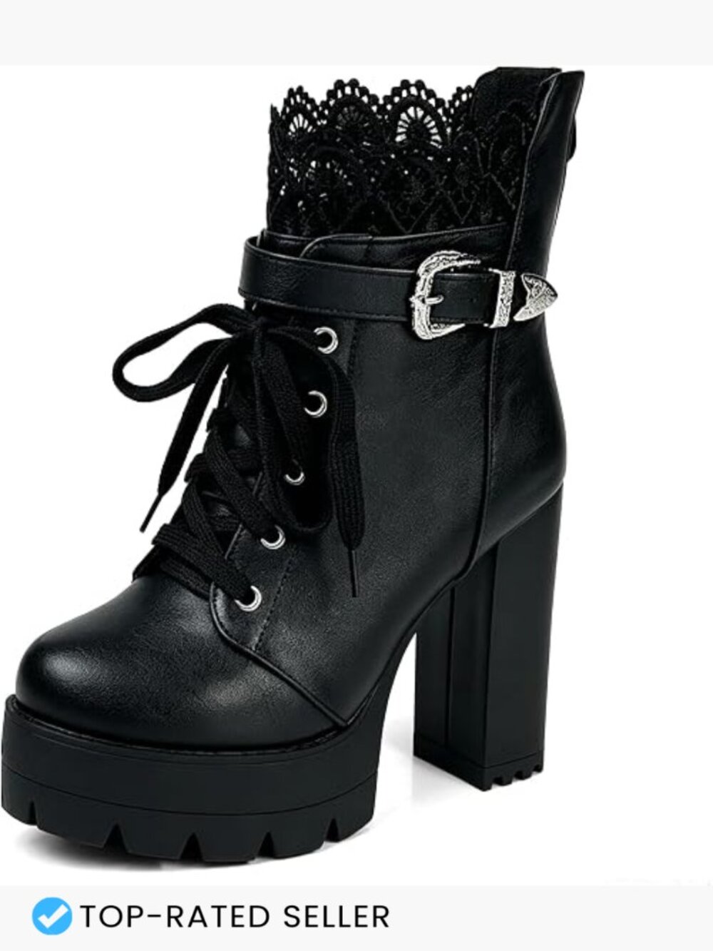 Platform Chunky Heel Boots Goth Lace Up Combat Booties Side Zip Y2K Punk Shoes